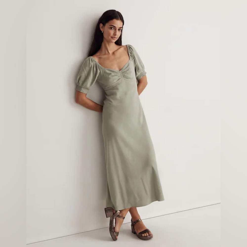 Madewell Sweetheart Puff-Sleeve Midi Dress